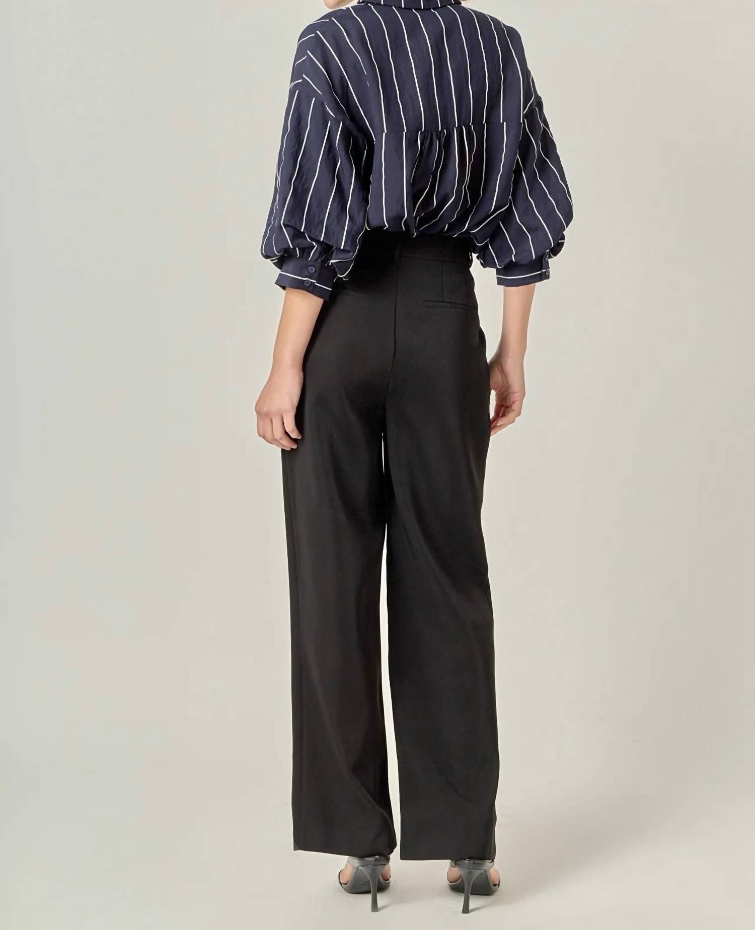 English Factory Bellamy Balloon Sleeve Blouse in navy white - women's blouse - view 5