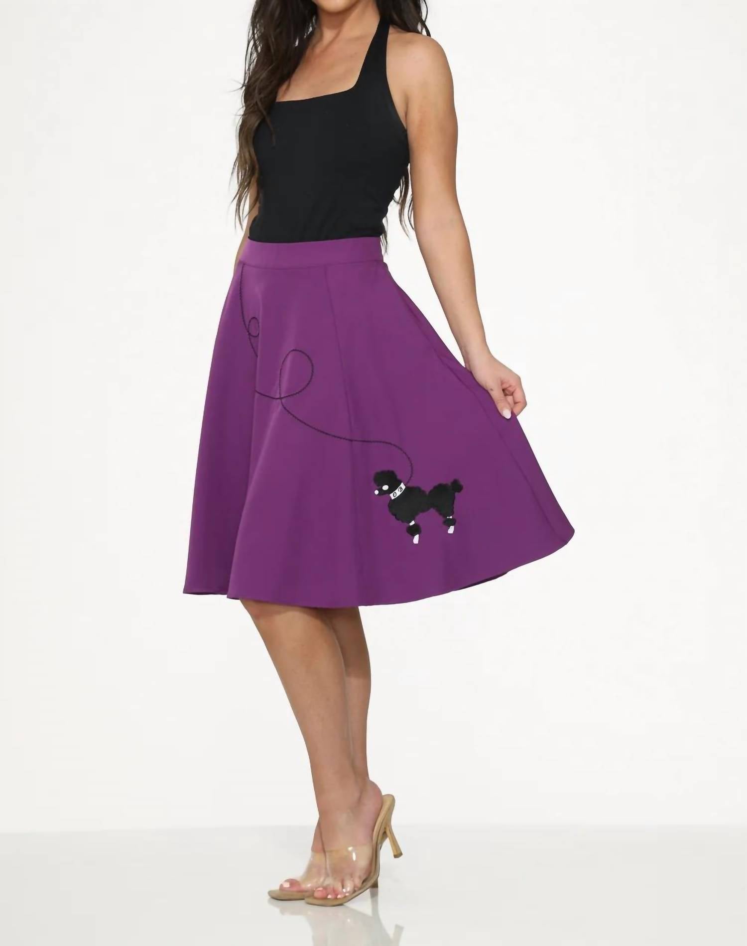 Orchid Bloom - Embroidered Poodle Swing Skirt
