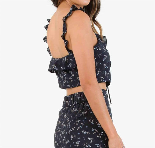 Lucca - Crop Ruffle Strap Boho Floral Print Blouse