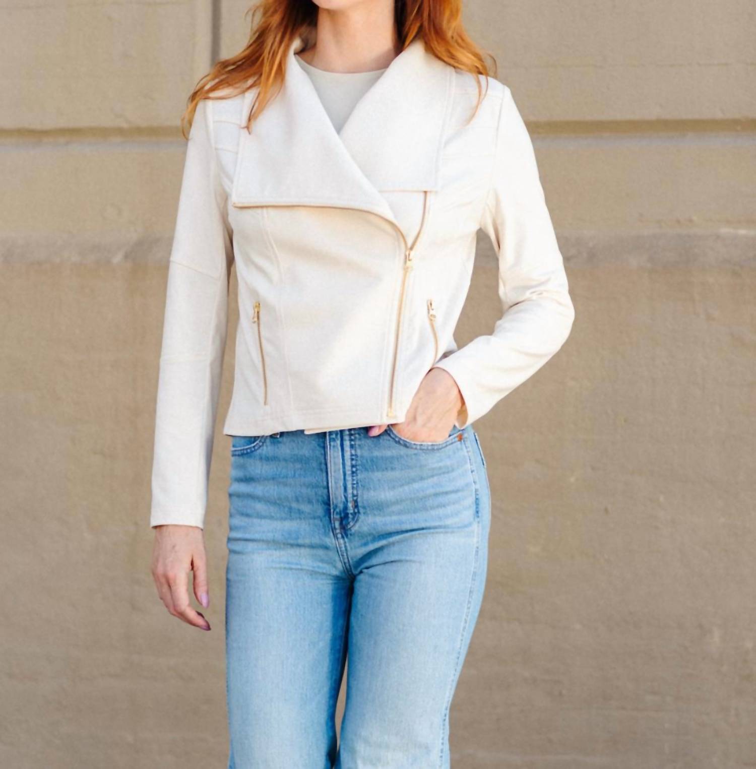 CLARA SUNWOO Women's Liquid Leather Signature Jacket in ivory - women's jacket