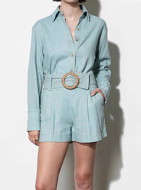 Greylin - Lily Belted Denim Linen Blend Shorts