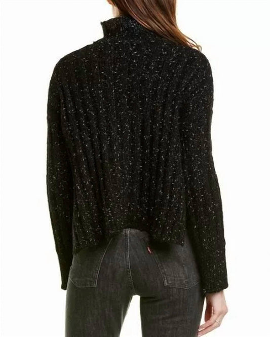 Pam & Gela - Side Slit Turtleneck Wool Blend Metallic Sweater