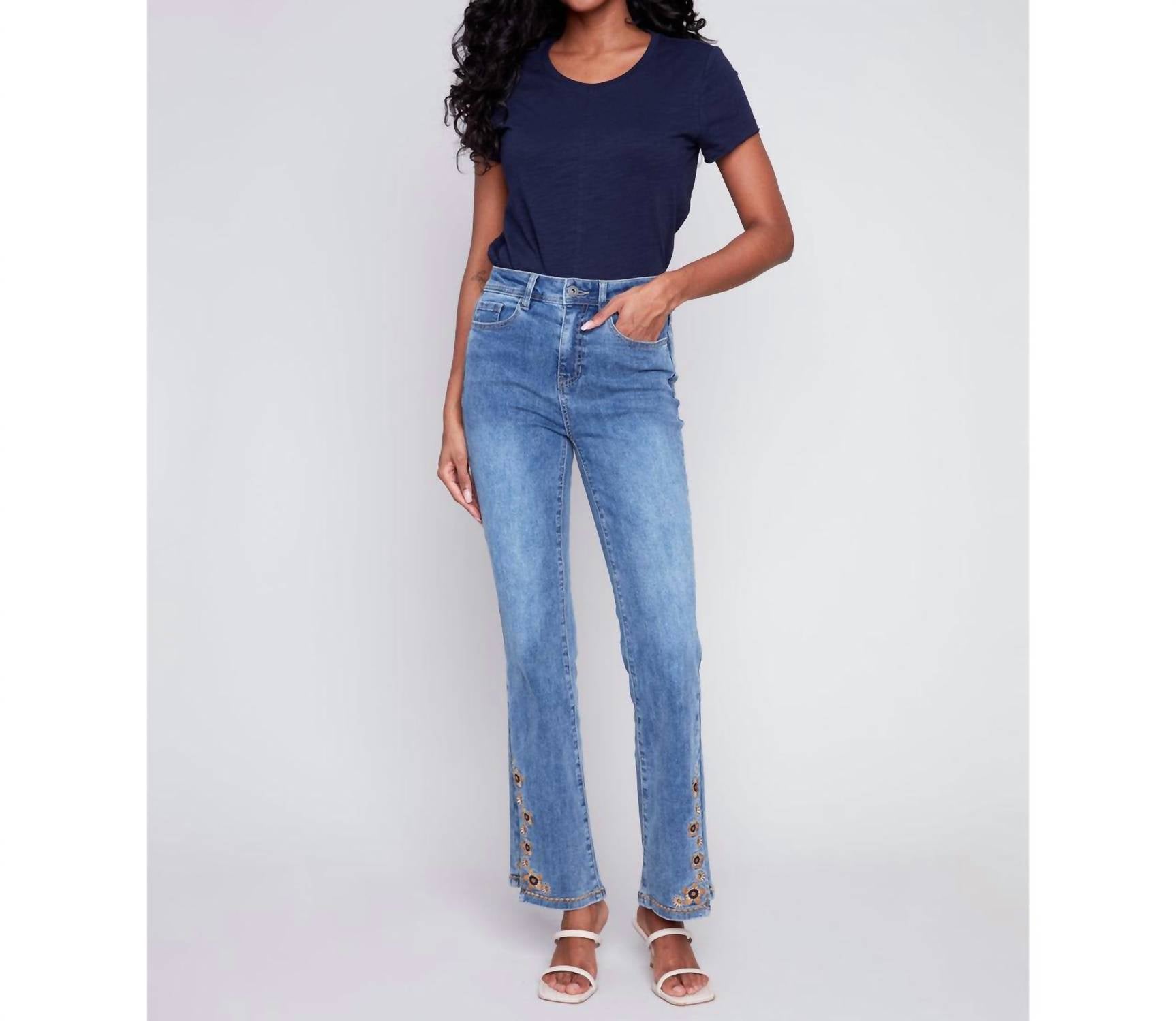 Charlie B - Embroidered Slit Pants