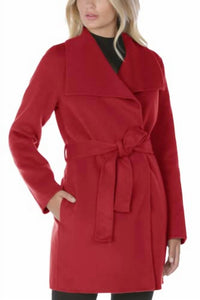 Women Large Collar Belted Wool Blend Coat Jacket