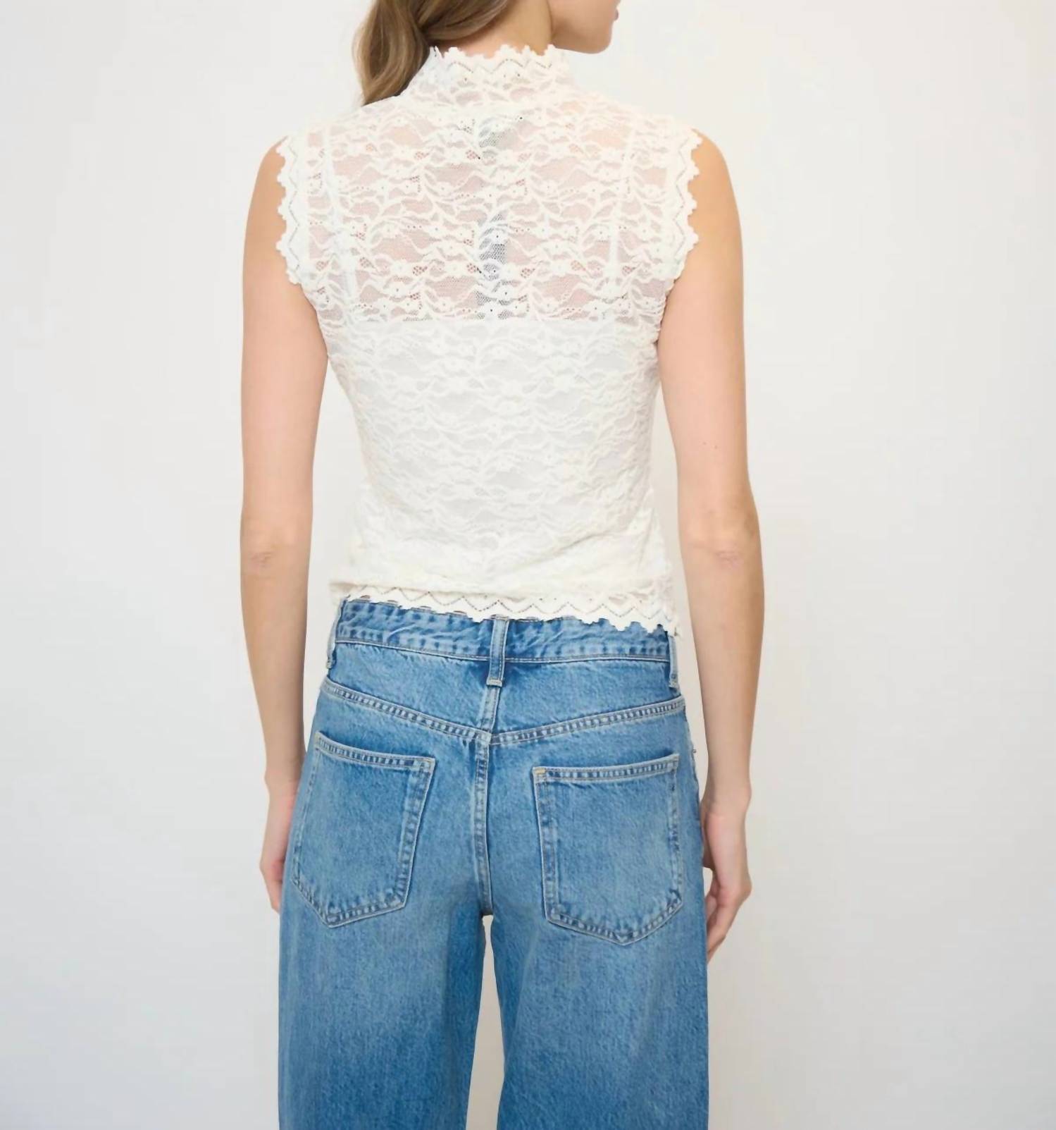 Central Park West - Stella Sleeveless Stretch Lace Turtleneck Top