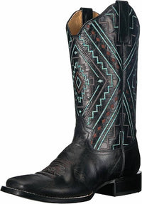 ROPER Women's Native Western Boot in blue stitch black leather - women's shoe - detail view