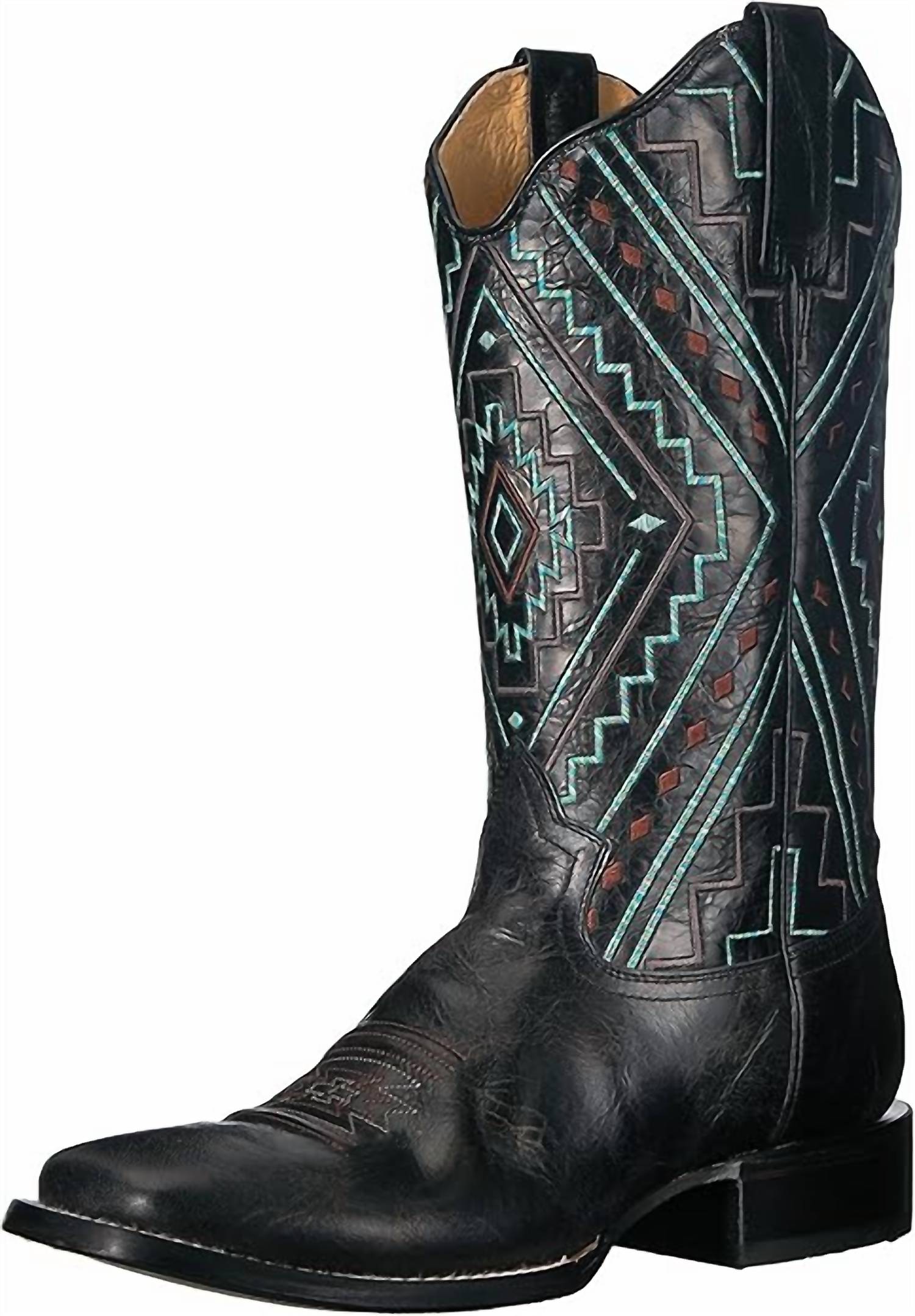 ROPER Women's Native Western Boot in blue stitch black leather - women's shoe - detail view