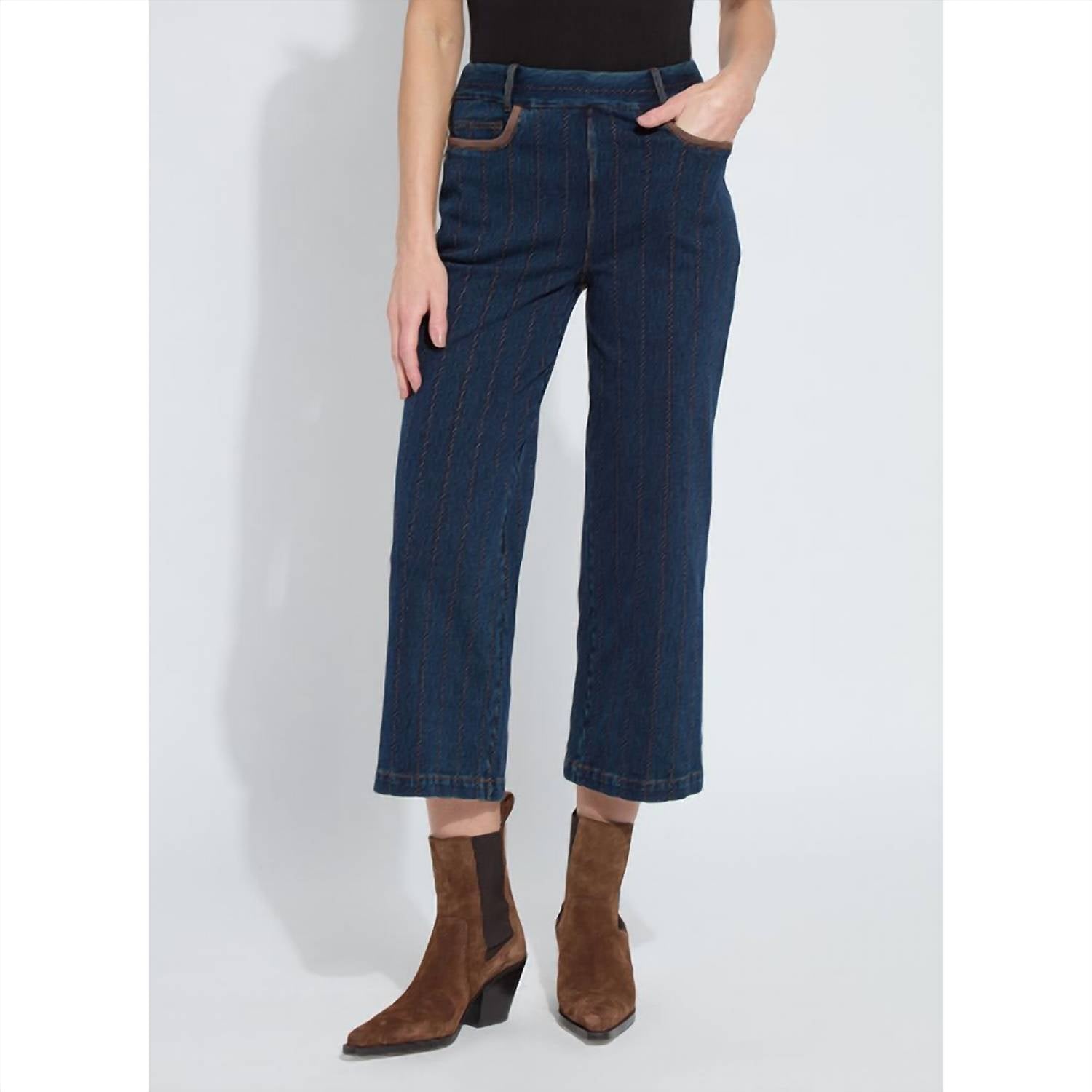 Lysse Landon Embroidered Wide Leg Pants in indigo - women's pants