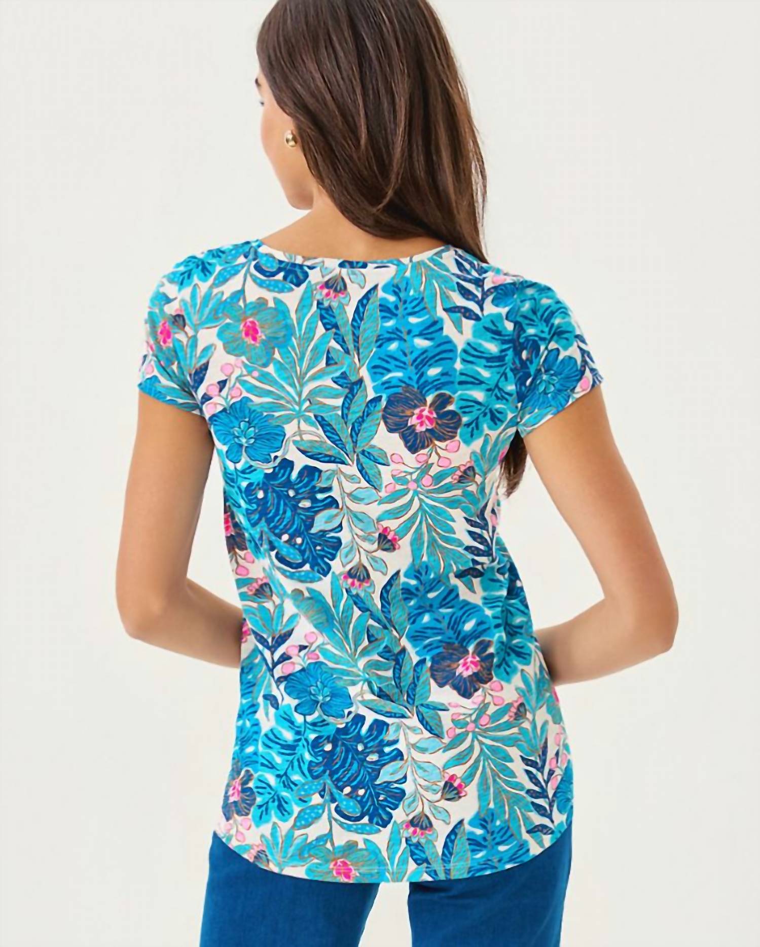 Lilly Pulitzer Etta Scoopneck Tee in breezy aqua best fronds forever - women's t-shirt - alternate view