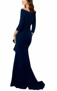 Mgny - Fit and Flare Ruffled Jersey Evening Gown