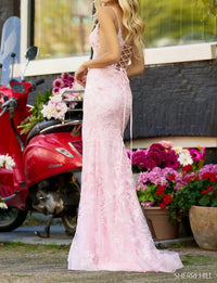 Sherri Hill - Fitted Lace Gown With Sheer Corset Bodice