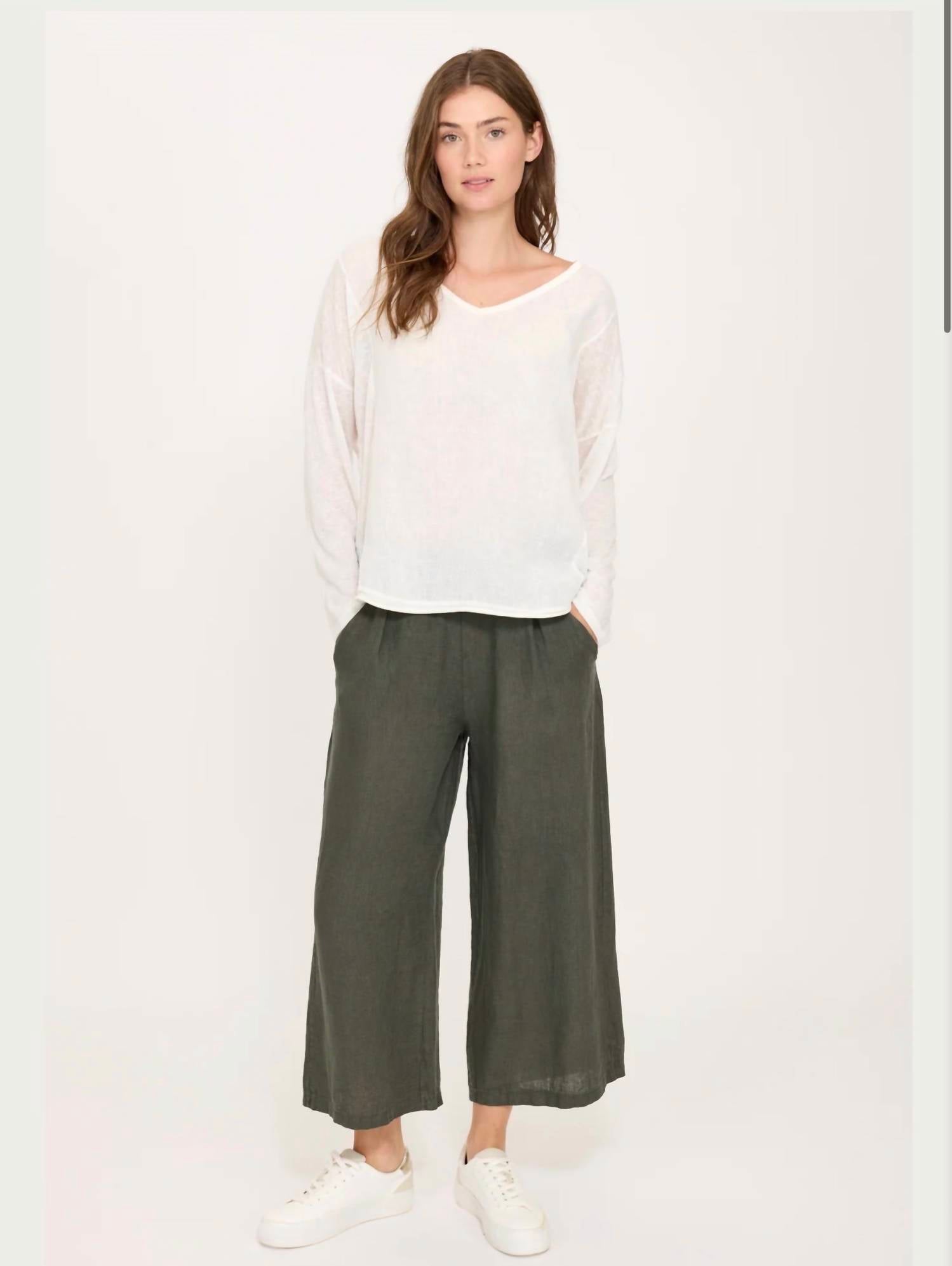 Pistache - Long Sleeve Linen and Knitted Viscose Top