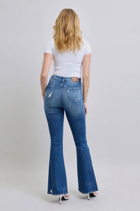 Judy Blue High Rise Contrast Wash Destroy Flare Jeans in blue - women's jeans - detail view