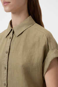 CLOSED Linen Sleeveless Button Up Shirt in chino green - women's t-shirt - alternate view