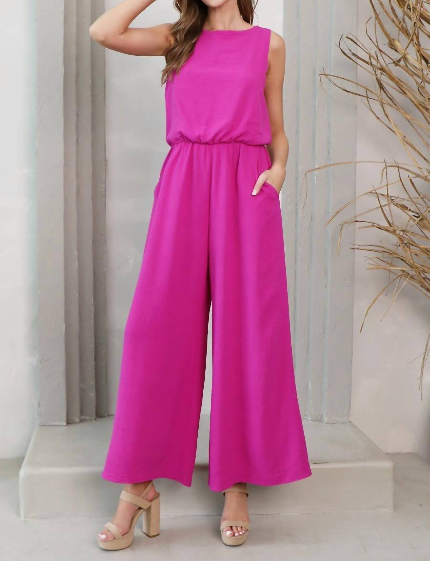 Kld. Signature - Sleeveless Bubble Hem Wide Leg Jumpsuit