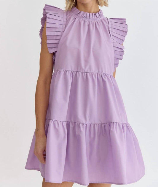 Entro - High Neck Pleated Sleeve MIni Dress