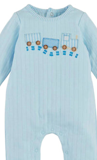 mudpie Boys Train Pointelle Sleeper in blue - kids' item - alternate view