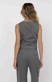 SAGE THE LABEL Day To Day Pinstripe Vest Top in grey - women's jacket - detail view