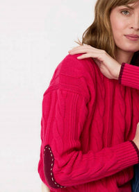 KERRI ROSENTHAL Maxwork Cable Pullover Sweater in berry - women's sweater - detail view
