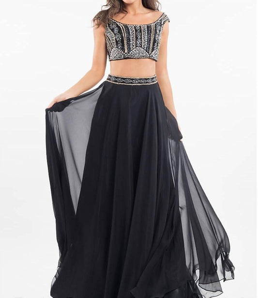 Rachel Allan - Two-piece Beaded Chiffon Evening Gown