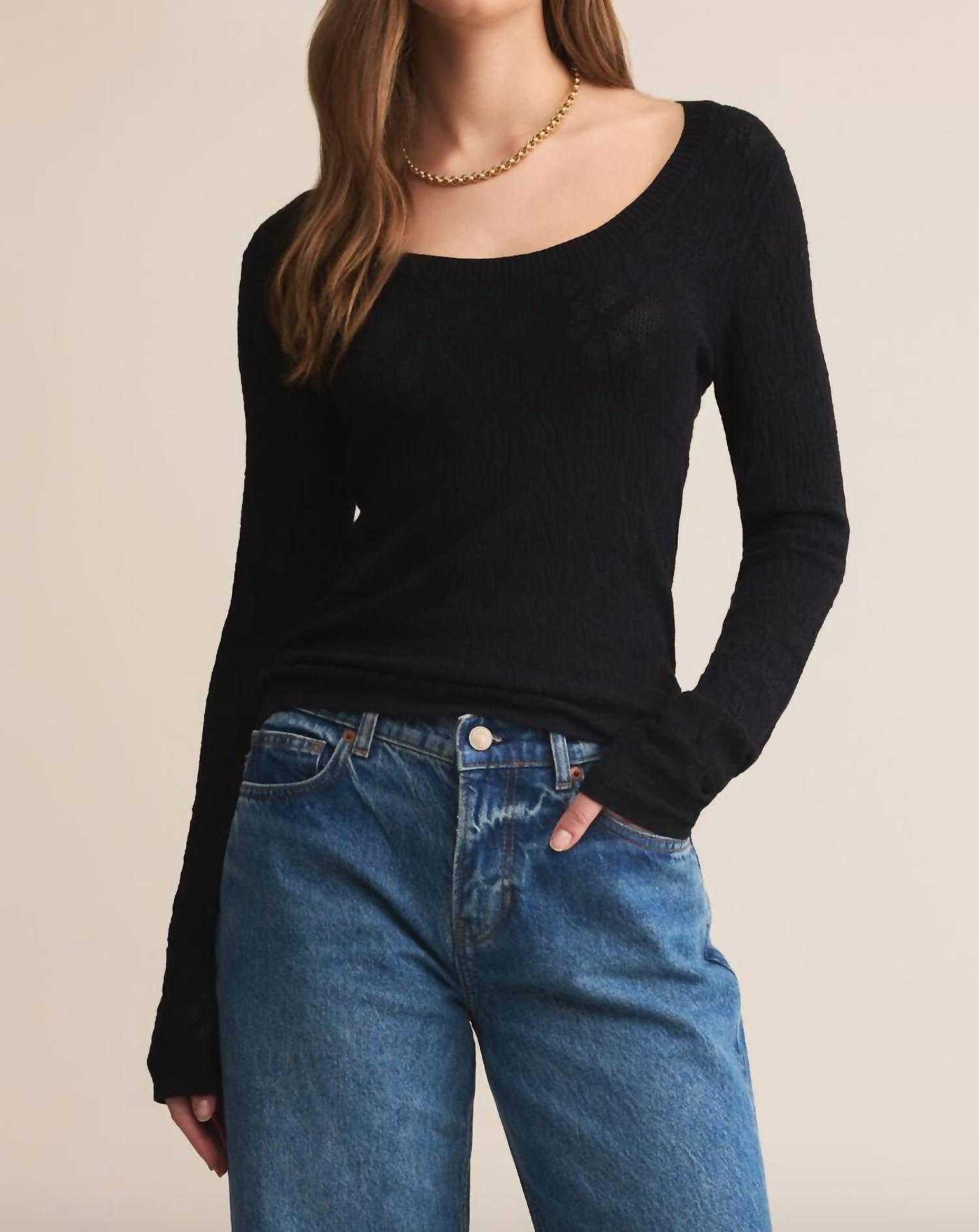 Z Supply Tibi Lace Mesh Sweater in black - women's sweater