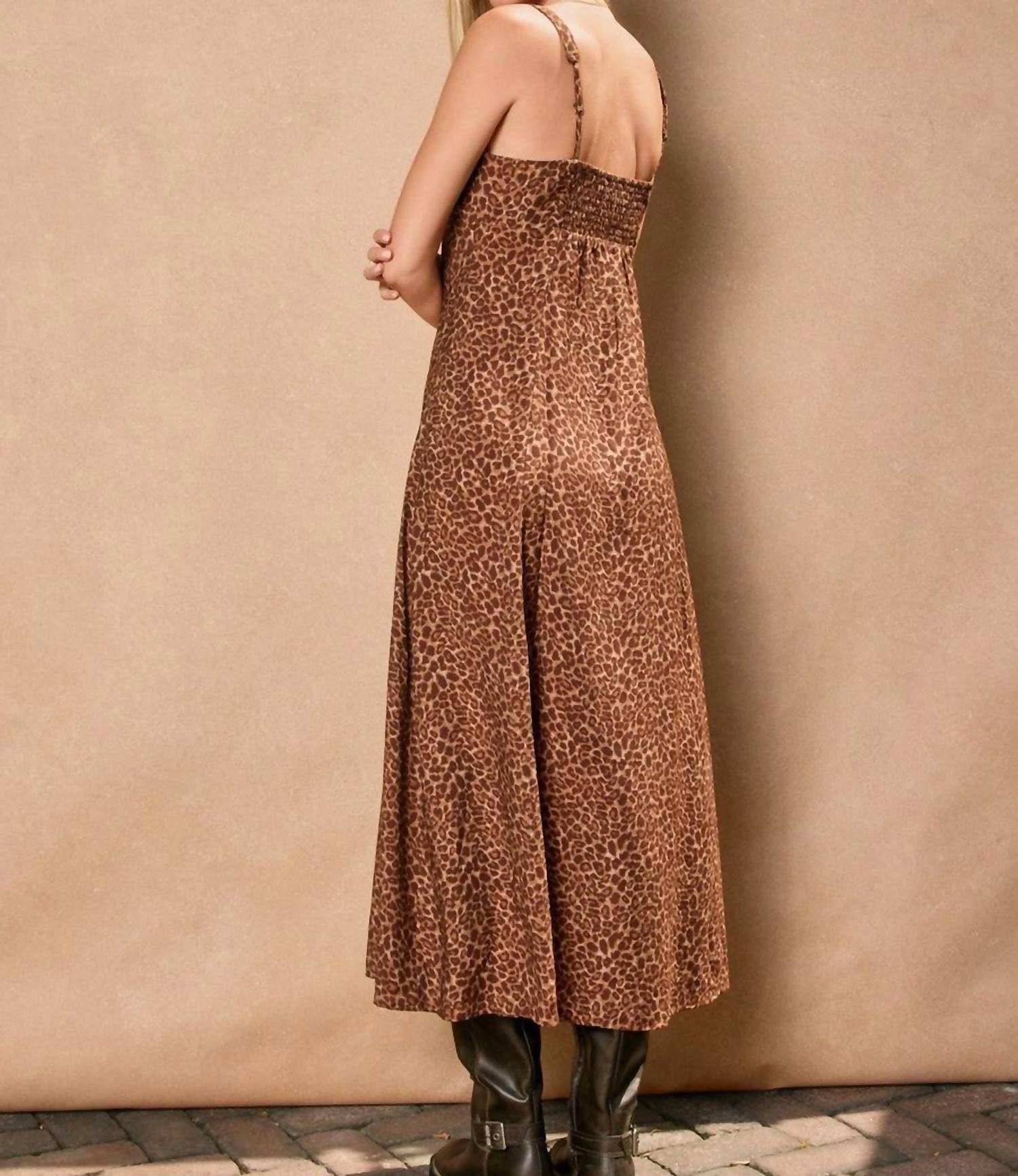 DRESS FORUM Empire Waist Mid Slit Dress in mocha mousse - women's dress - detail view