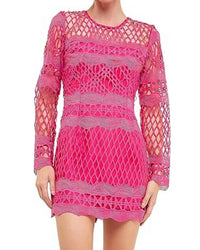 Endless Rose - Long Sleeve Crochet Mini Dress