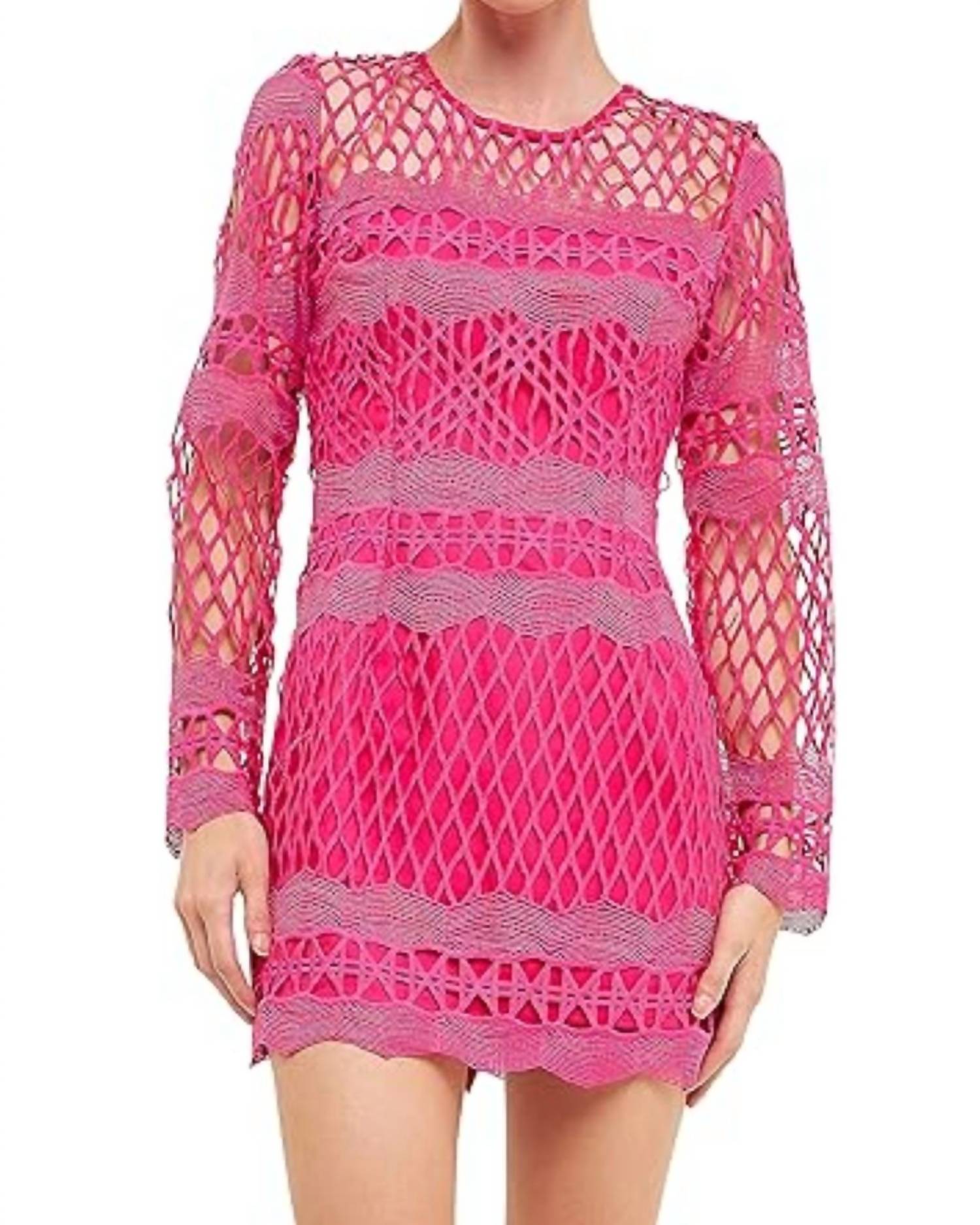 Endless Rose - Long Sleeve Crochet Mini Dress