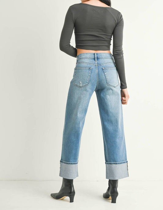 Jbd. - Women's Petite Cuffed Slim Wide Leg Jeans