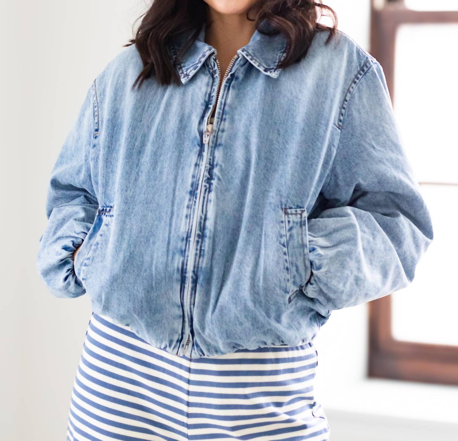 Blanknyc - Bottomless Brunch Denim Bomber Jacket