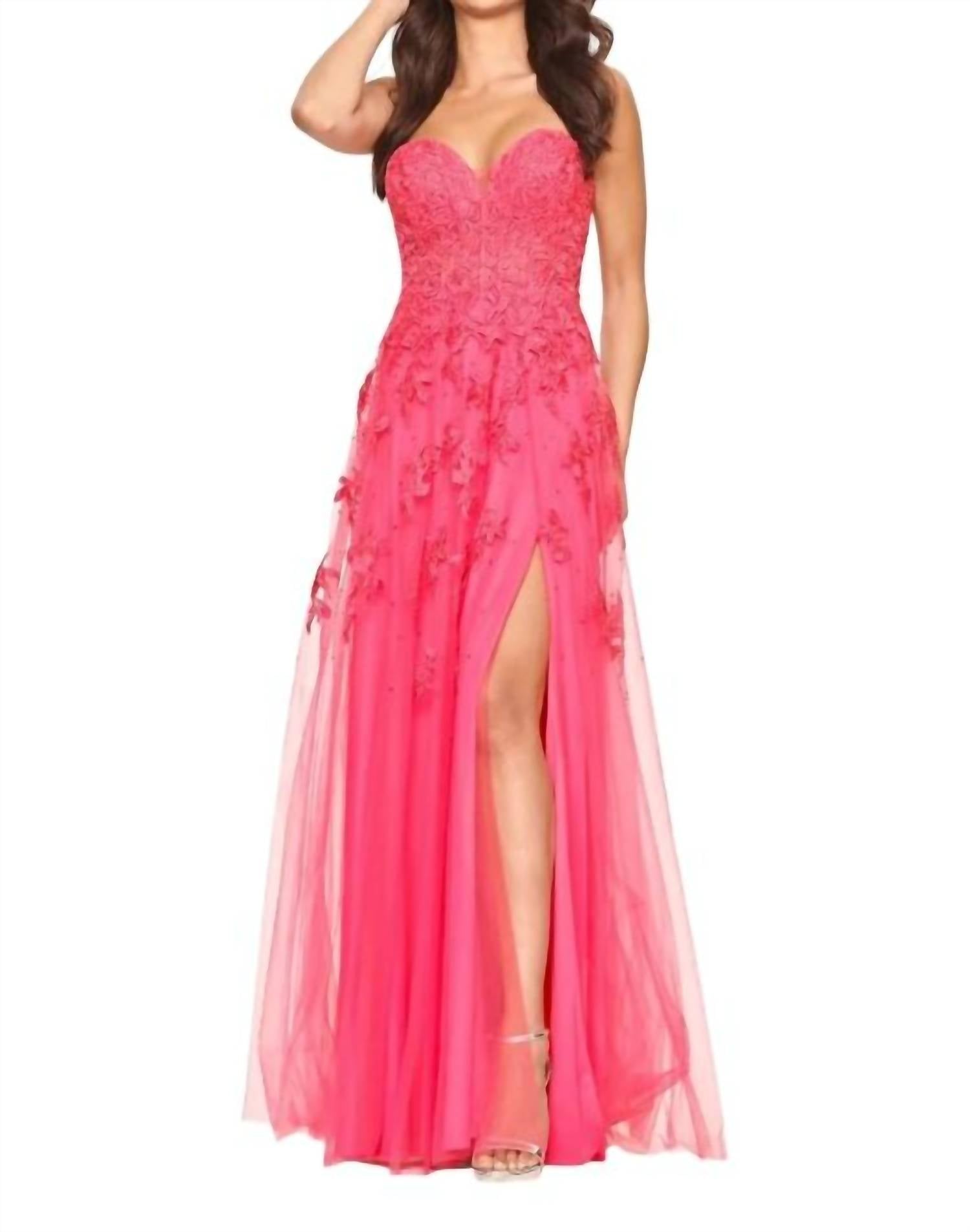FAVIANA Tulle Applique Gown in hot pink - women's dress