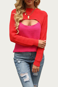 Epretty - TWO-TONE COLORBLOCK CUTOUT SWEATER