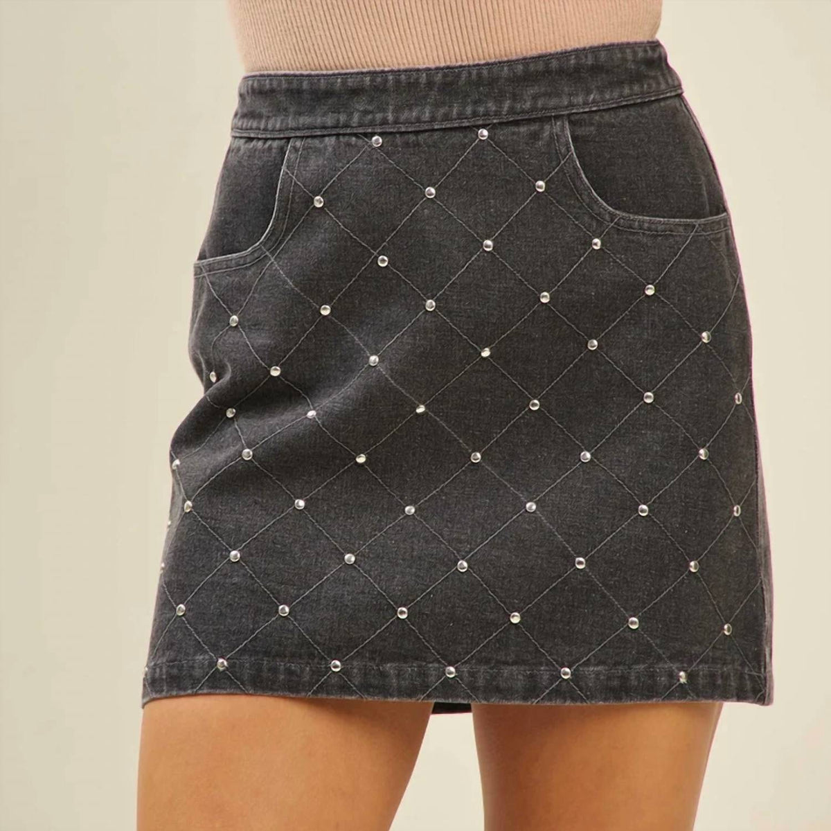 Able - Embellished Denim Mini Skirt