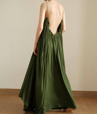 Uma and Leopold Lively Maxi Dress in olive green - women's dress - detail view