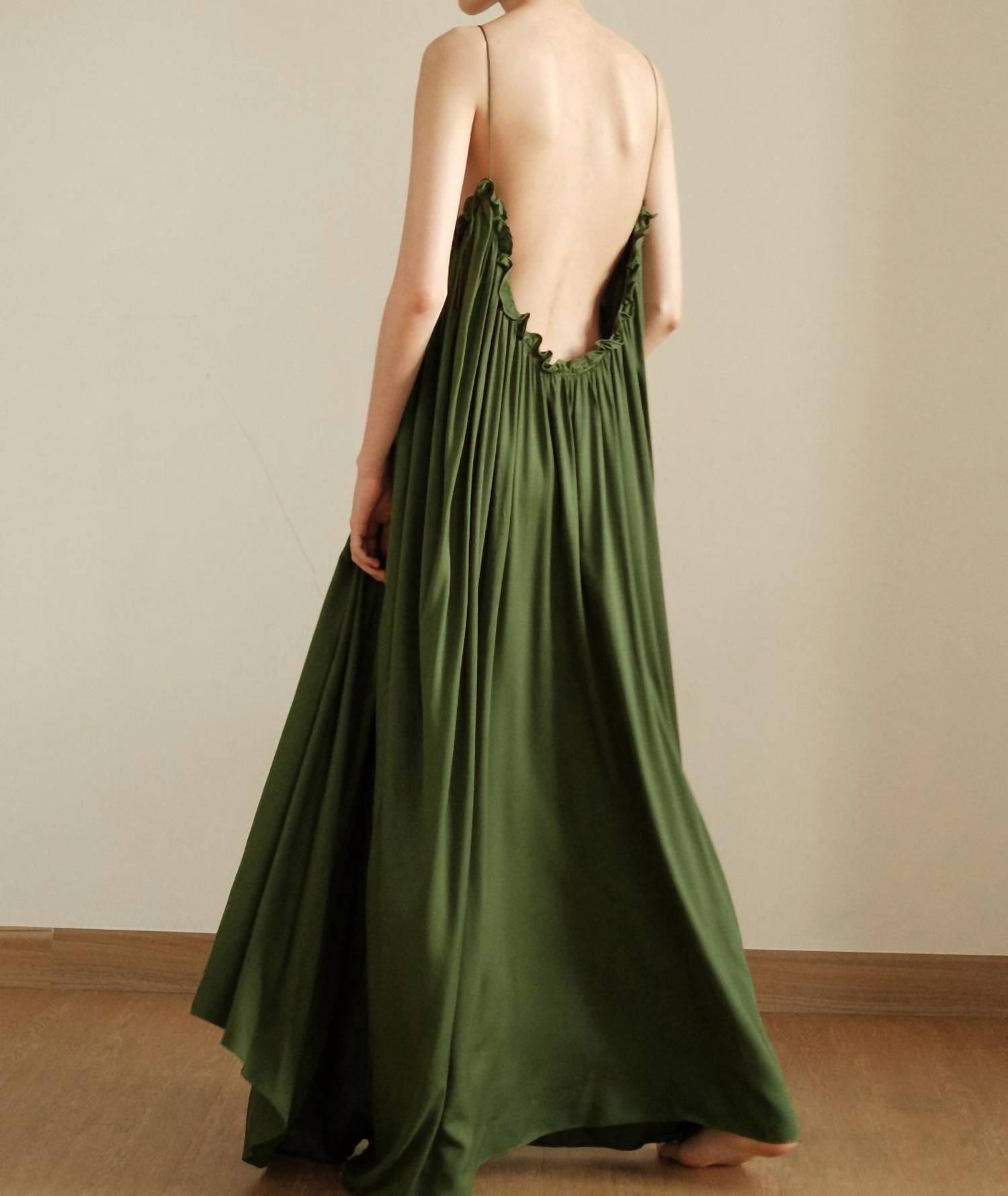 Uma and Leopold Lively Maxi Dress in olive green - women's dress - detail view