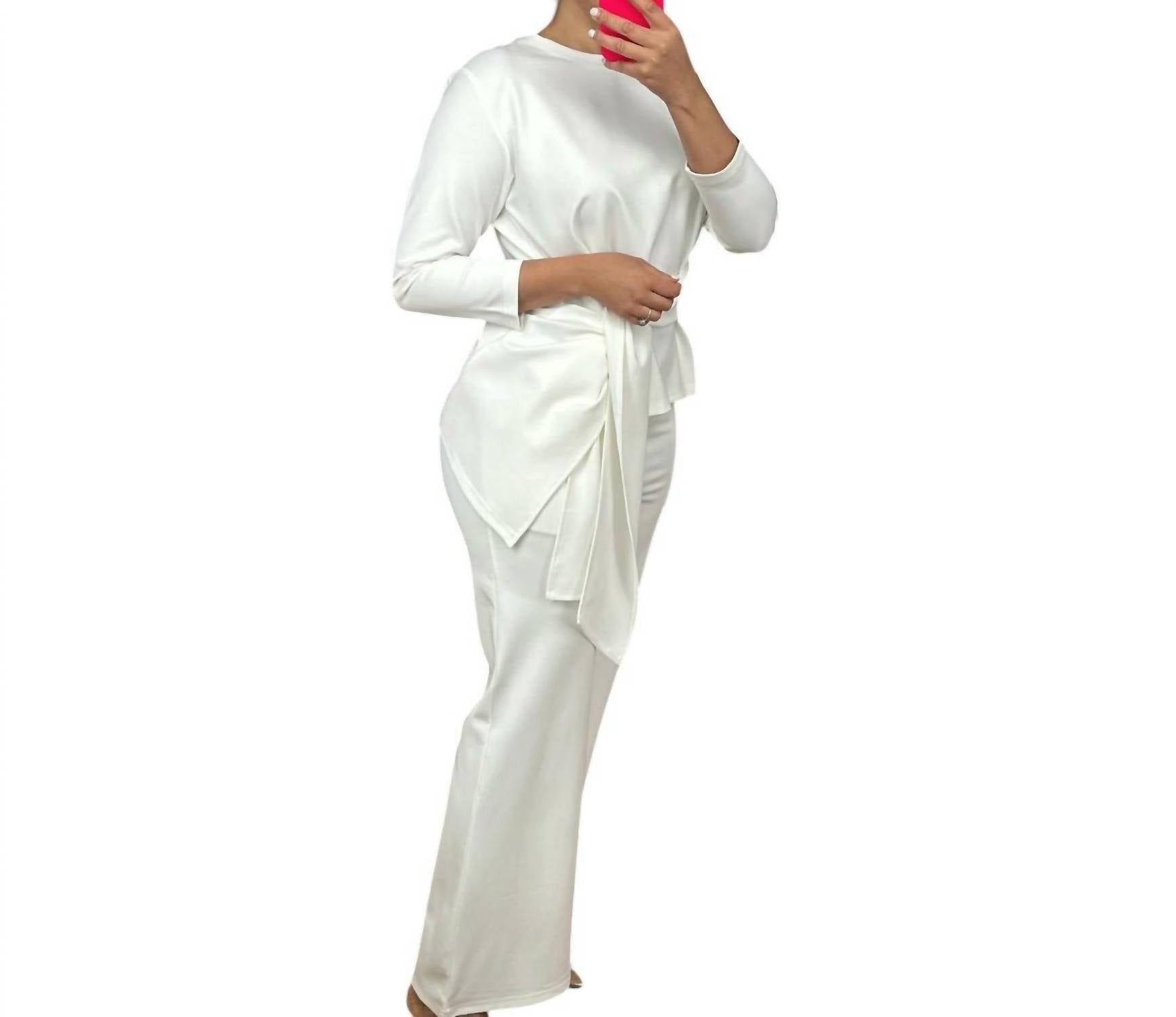 Gracia - Tie-front Top & Wide Leg Pant Set