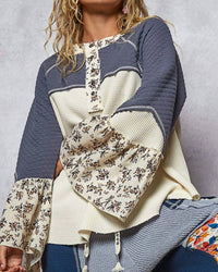 Pol - Patchwork Ruffle Sleeve Top