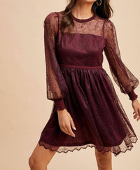 In-Loom - Ruffled Neck Mini Lace Dress