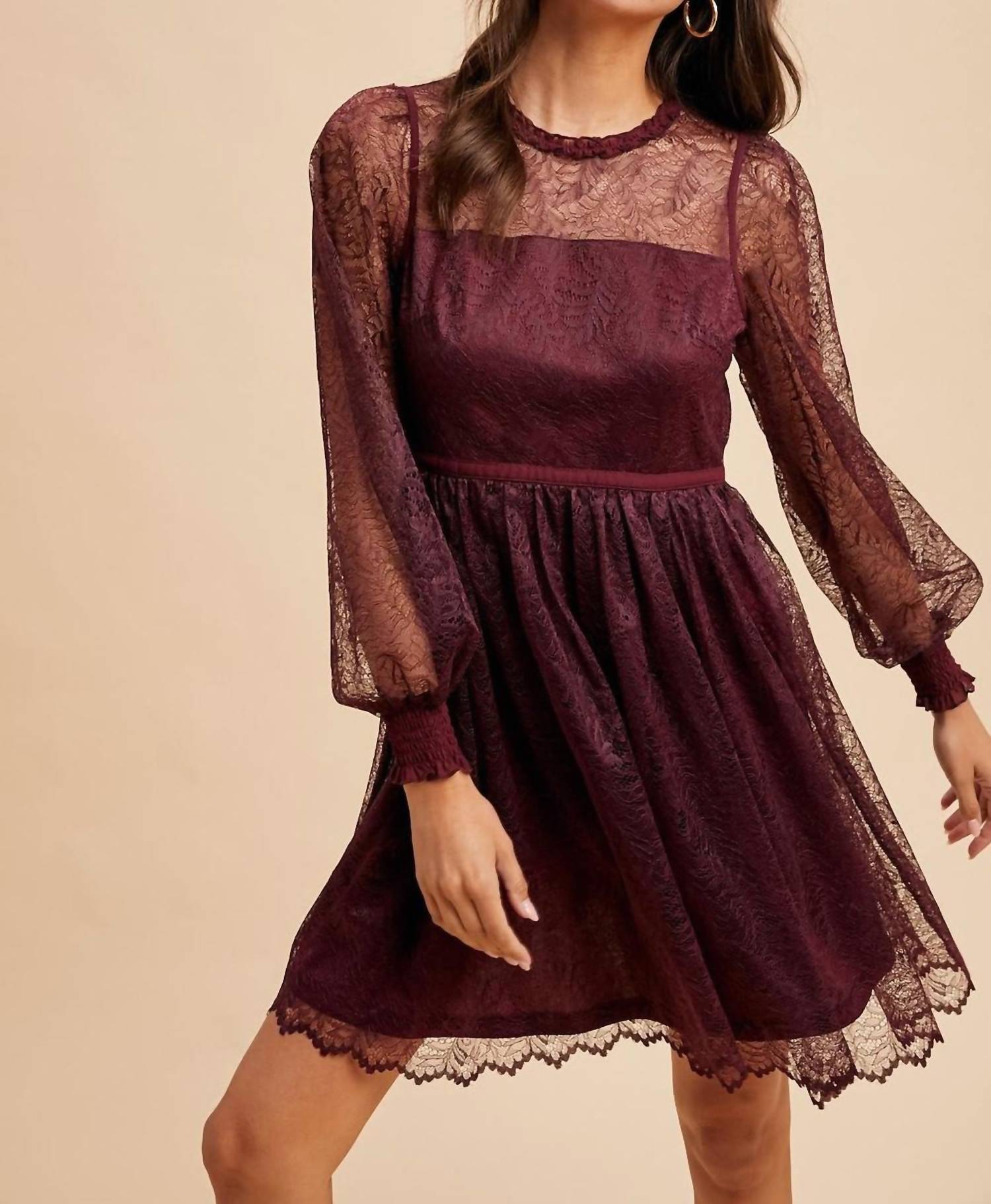 In-Loom - Ruffled Neck Mini Lace Dress