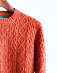 Alan Paine Women's Cable Crew Neck Sweater in blaze - women's sweater - detail view