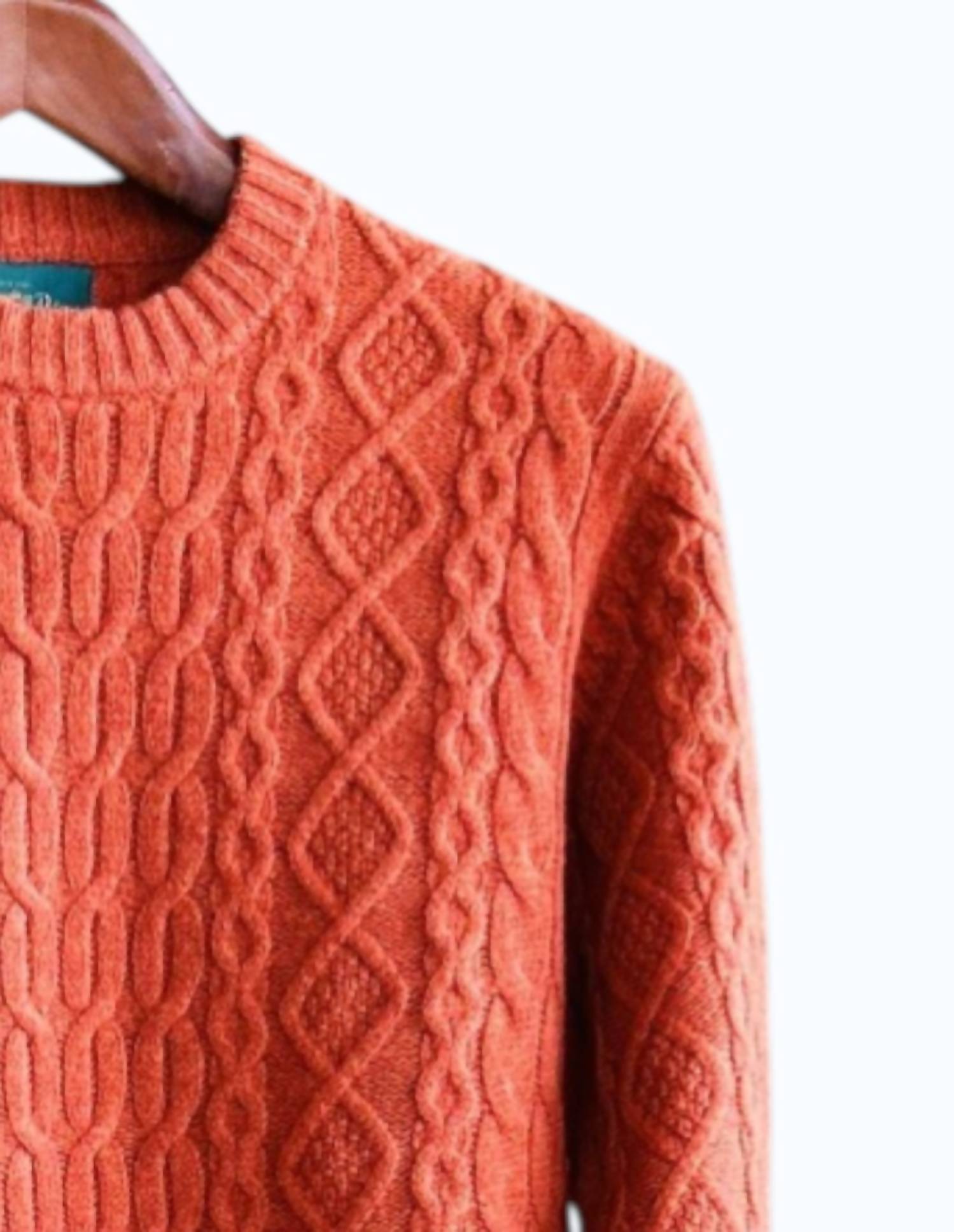 Alan Paine Women's Cable Crew Neck Sweater in blaze - women's sweater - detail view
