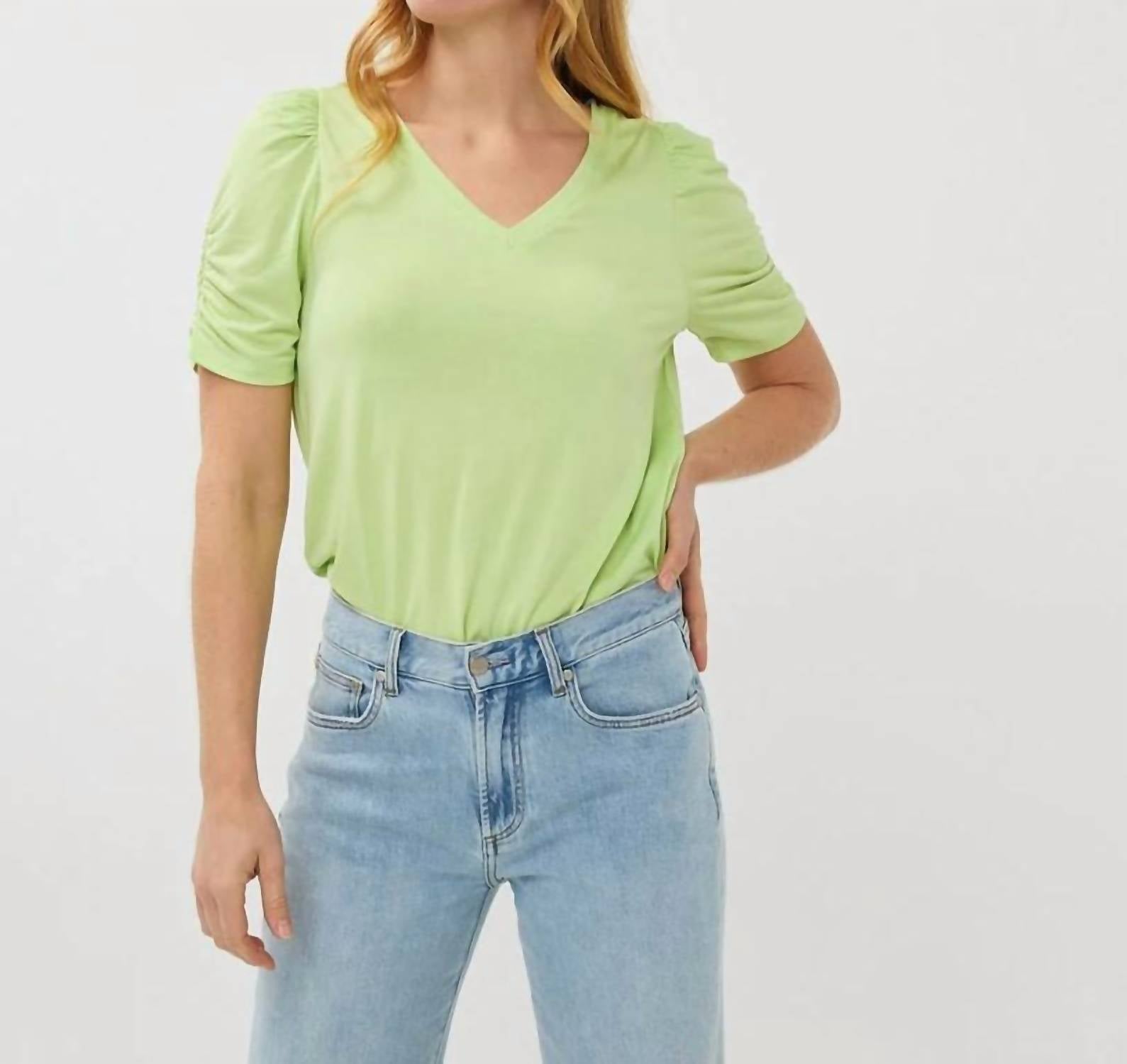Esqualo - Puff Sleeve V Neck Modal Tee