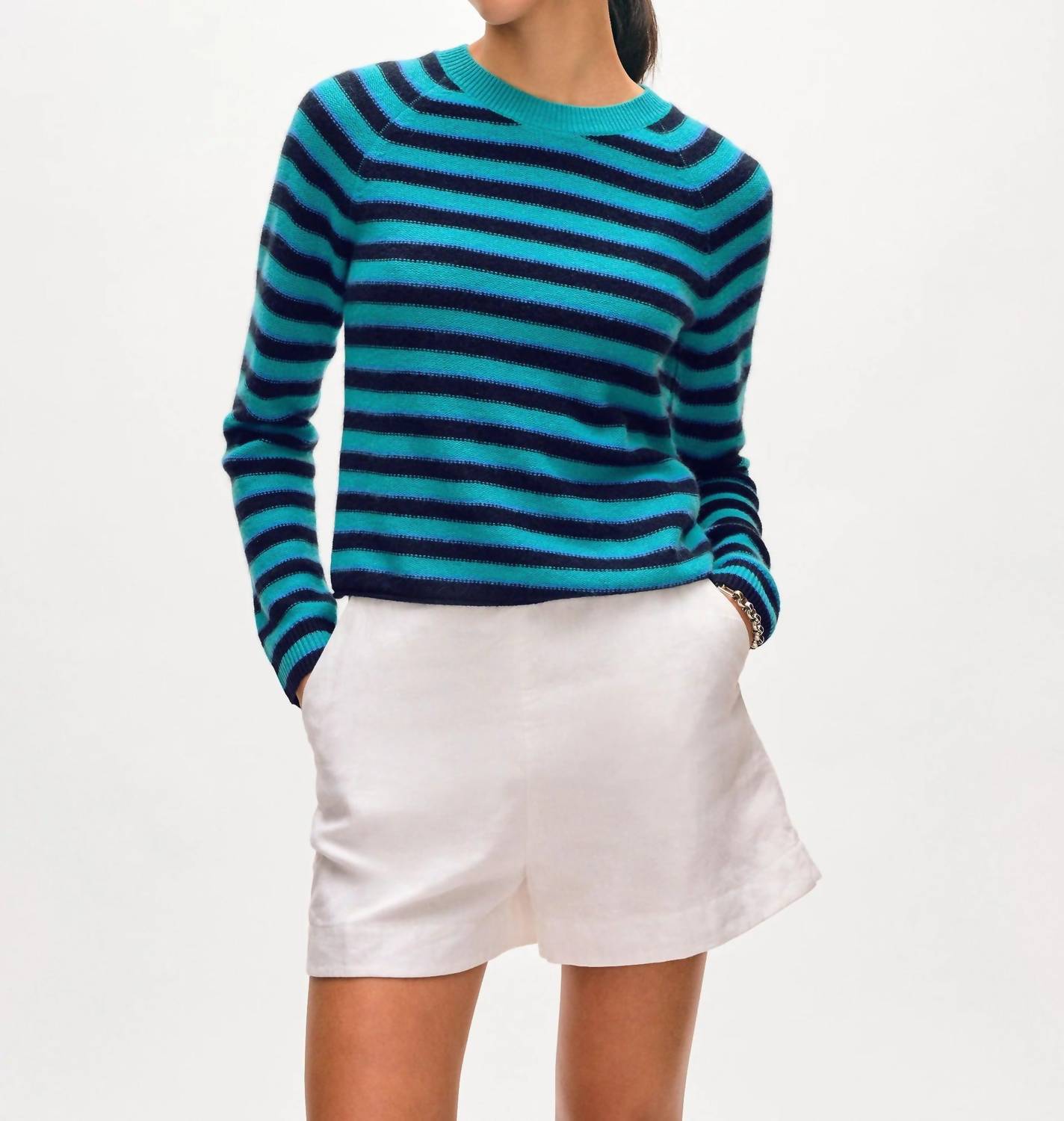 White + Warren - Cashmere Striped Sweatshirt