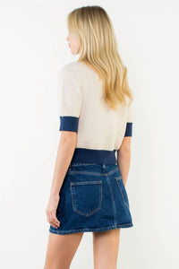 THML Short Sleeve Knit Top in cream - women's blouse - detail view