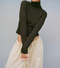 GIL RODRIGUEZ Turtleneck Long Sleeve Bellevue Tee in chocolate - women's long sleeve top - view 4