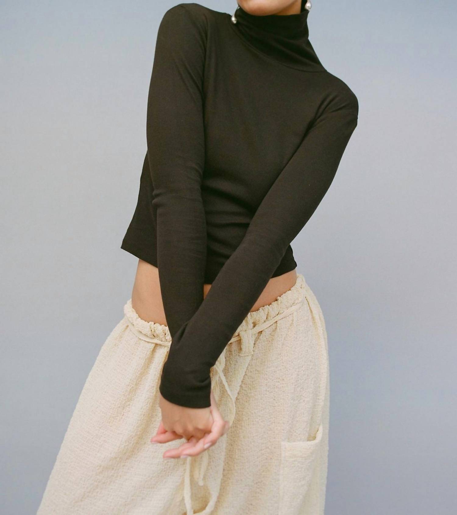 GIL RODRIGUEZ Turtleneck Long Sleeve Bellevue Tee in chocolate - women's long sleeve top - view 4