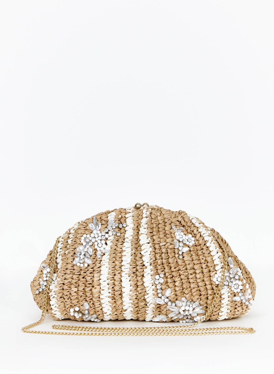 M.A.B.E. - Women's Crystal Patterned Raffia Clutch Bag