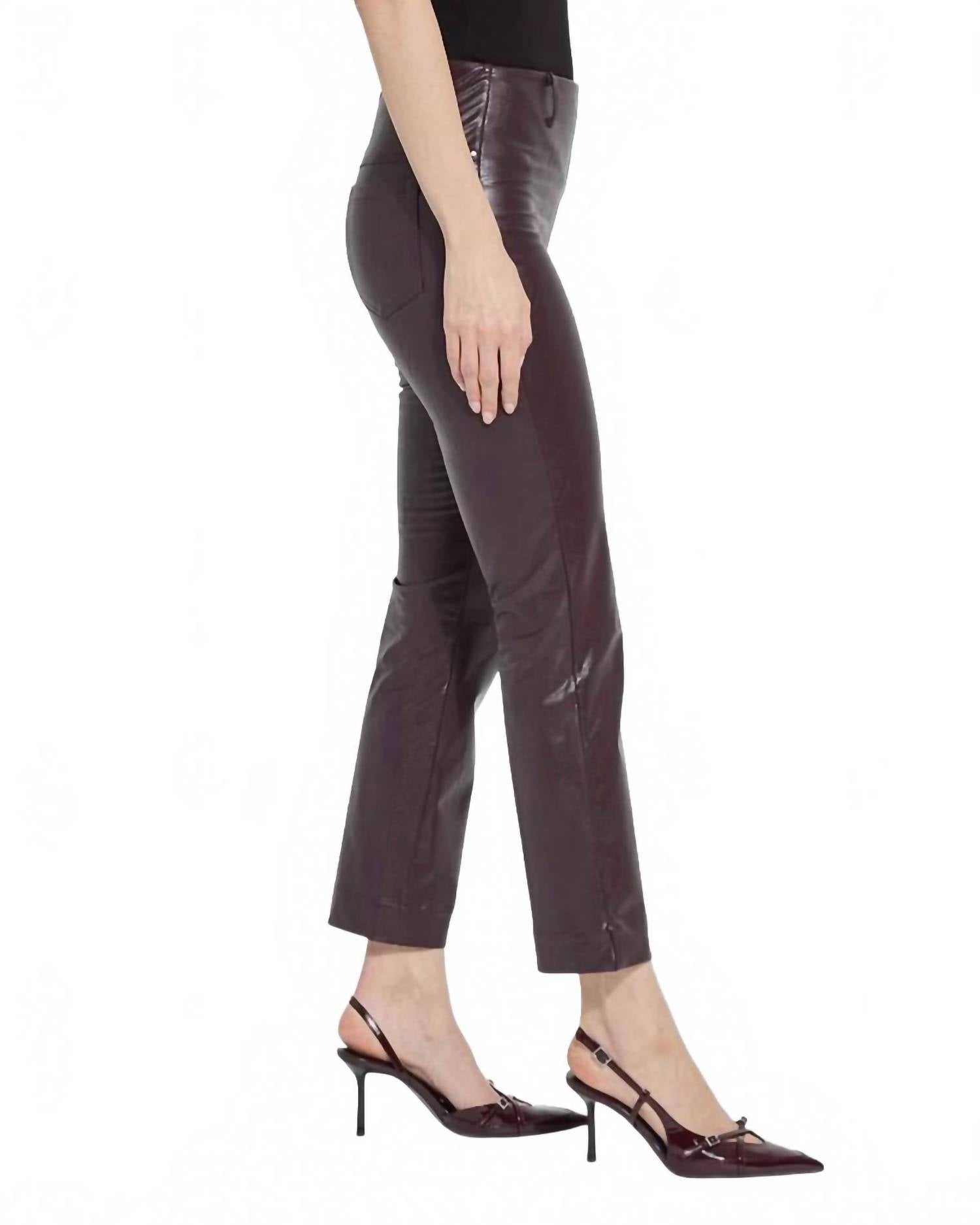 Lysse Percy Baby Boot Vegan Pant in pinot noir - women's pants - detail view