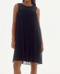 Joseph Ribkoff Chiffon & Lace Sleeveless Pleated Dress in midnight blue 1 - women's dress