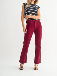 JUST BLACK DENIM High Rise Straight Leg Jeans in maroon - women's jeans